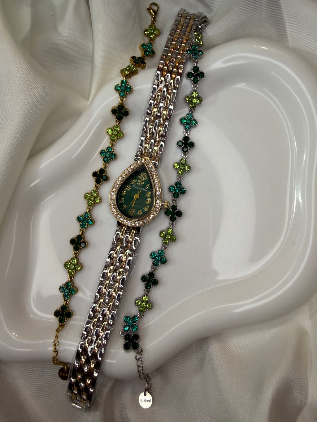 Γυναικείο Ρολόι Σταγόνα με ζιργκόν & Δίχρωμη Αλυσίδα