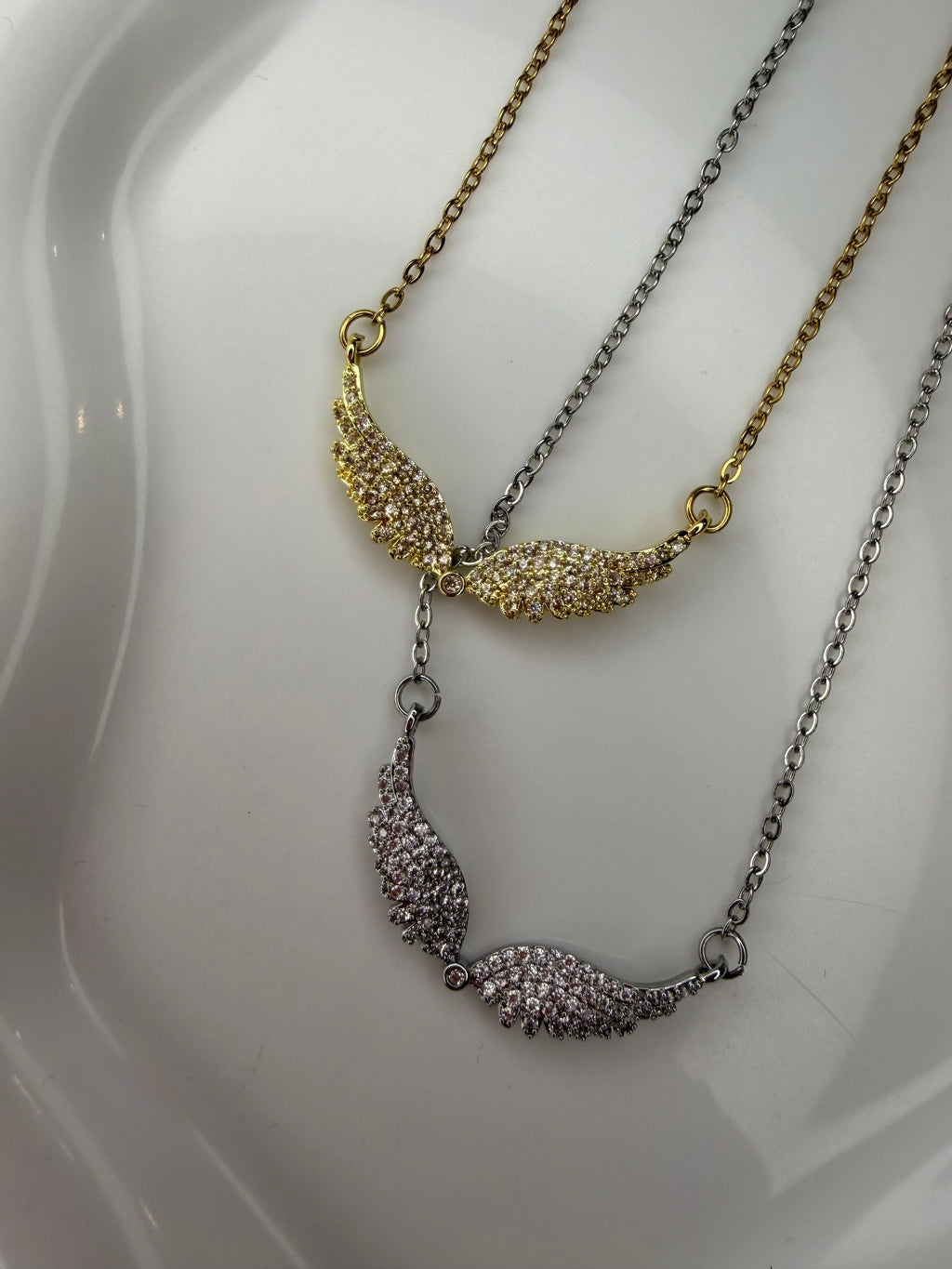 Ατσάλινο Κολιέ Φτερά Αγγέλου με Πέτρες Ζιργκόν