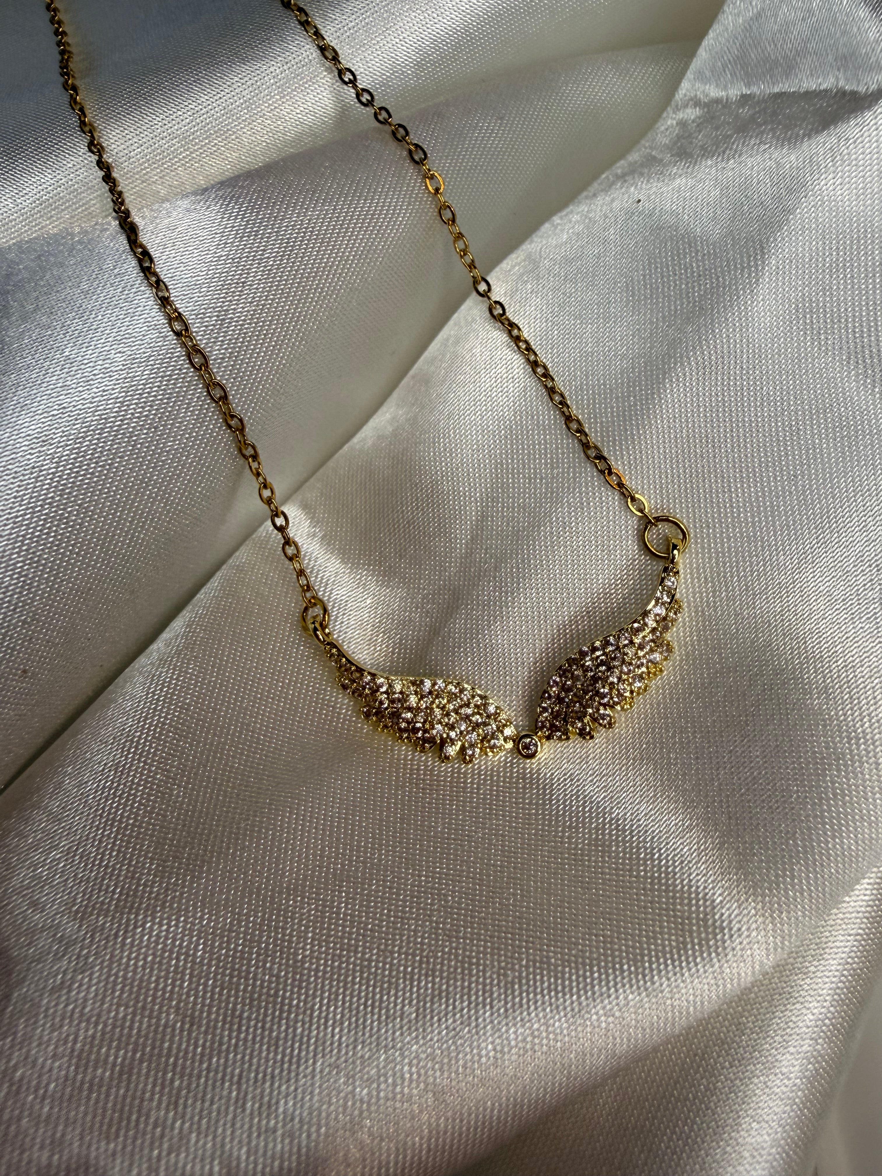 Ατσάλινο Κολιέ Φτερά Αγγέλου με Πέτρες Ζιργκόν