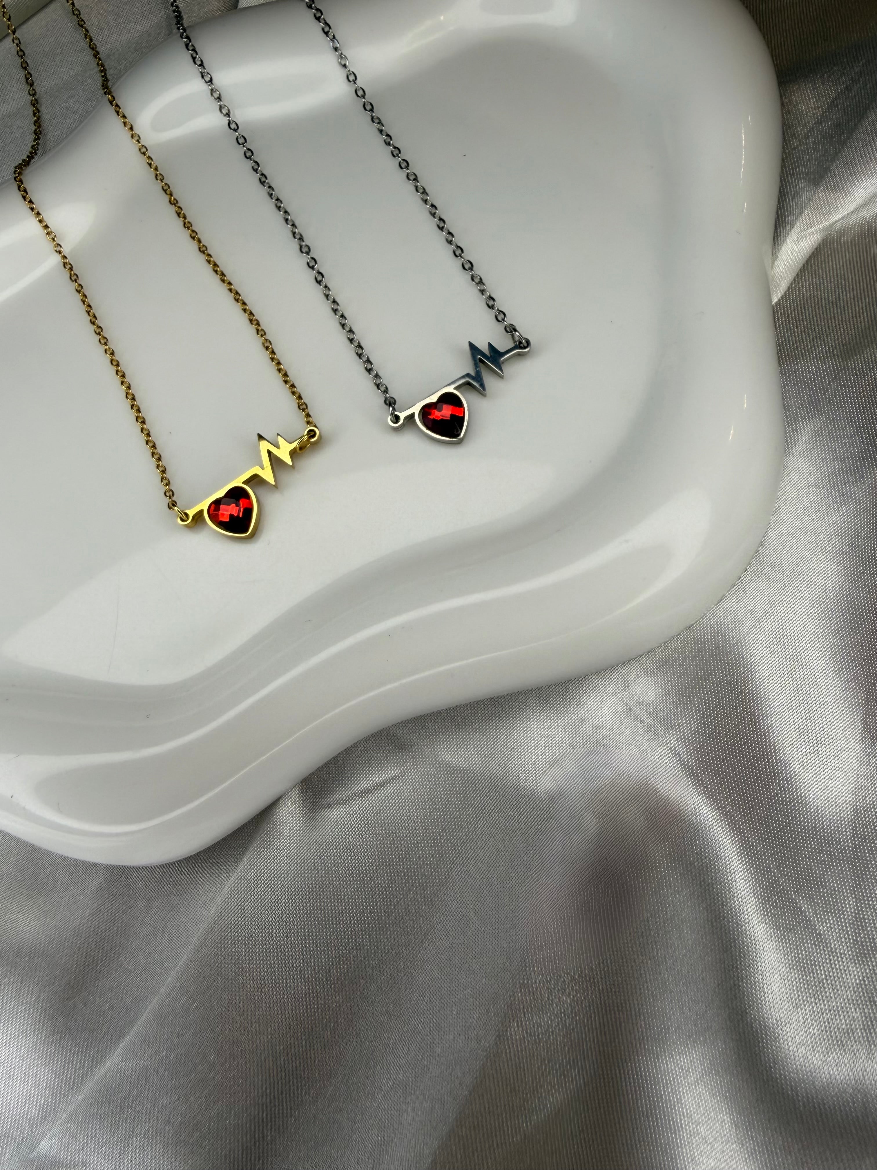 Ατσάλινο Κολιέ με Καρδιά και Παλμό