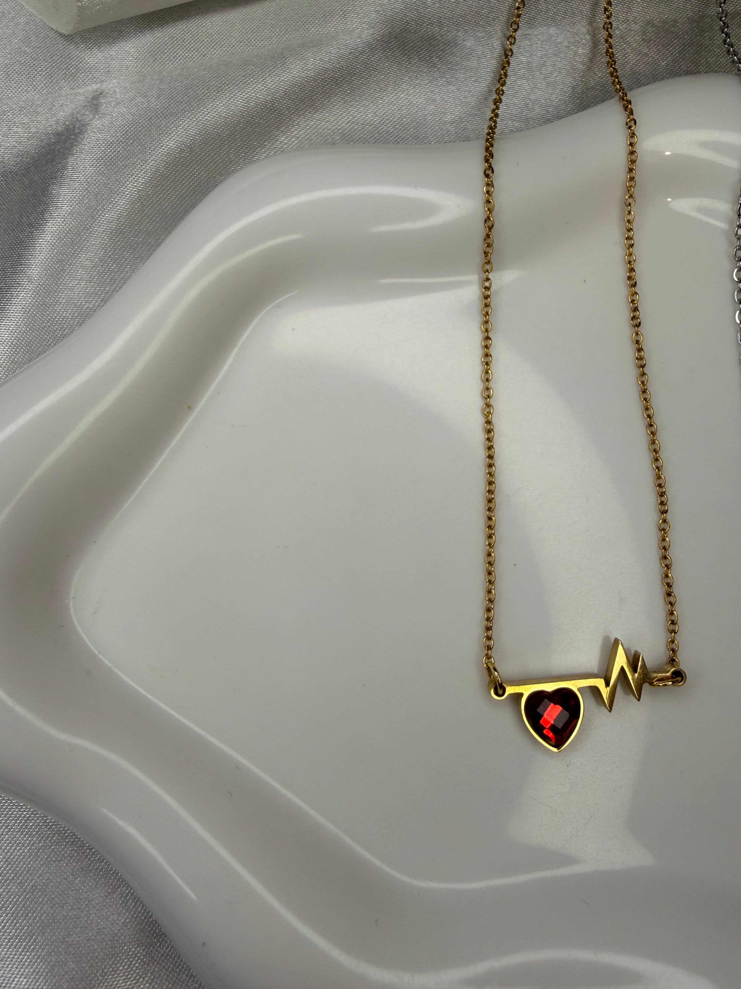 Ατσάλινο Κολιέ με Καρδιά και Παλμό