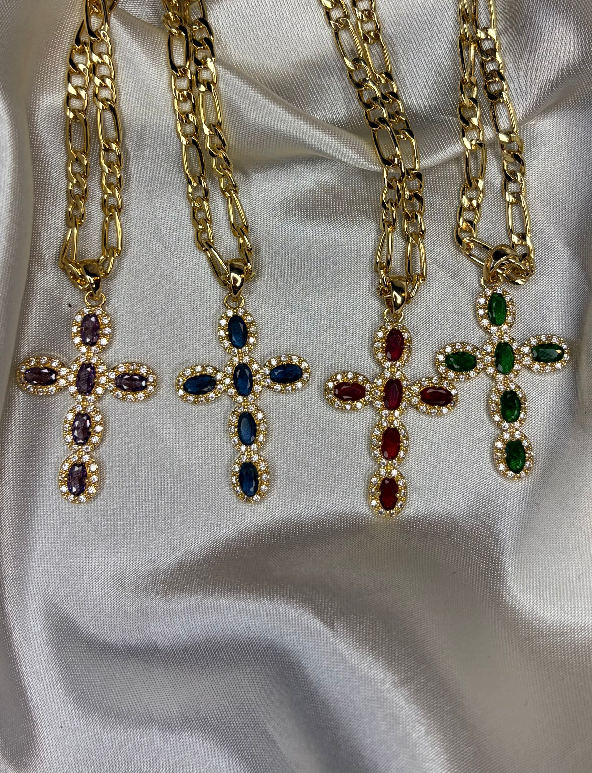 Ατσάλινος Σταύρος με κρύσταλλα & Χοντρή Αλυσίδα