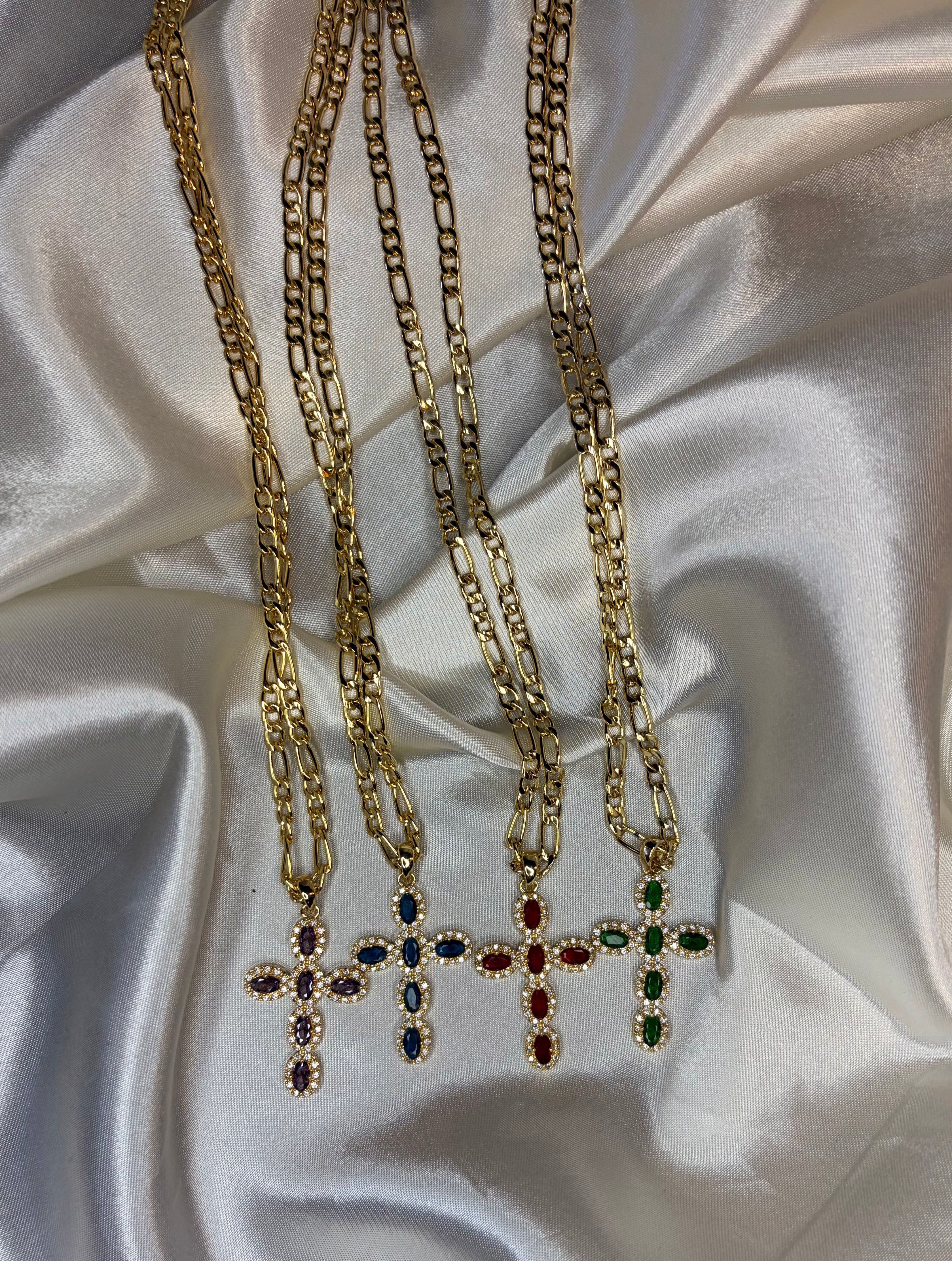 Ατσάλινος Σταύρος με κρύσταλλα & Χοντρή Αλυσίδα