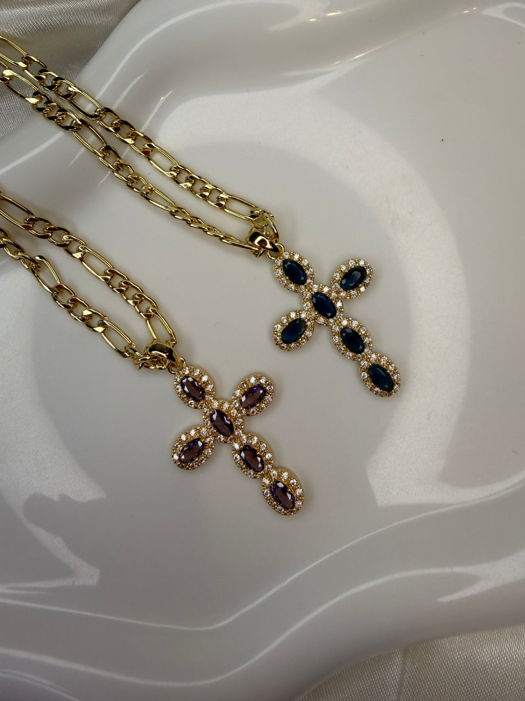 Ατσάλινος Σταύρος με κρύσταλλα & Χοντρή Αλυσίδα