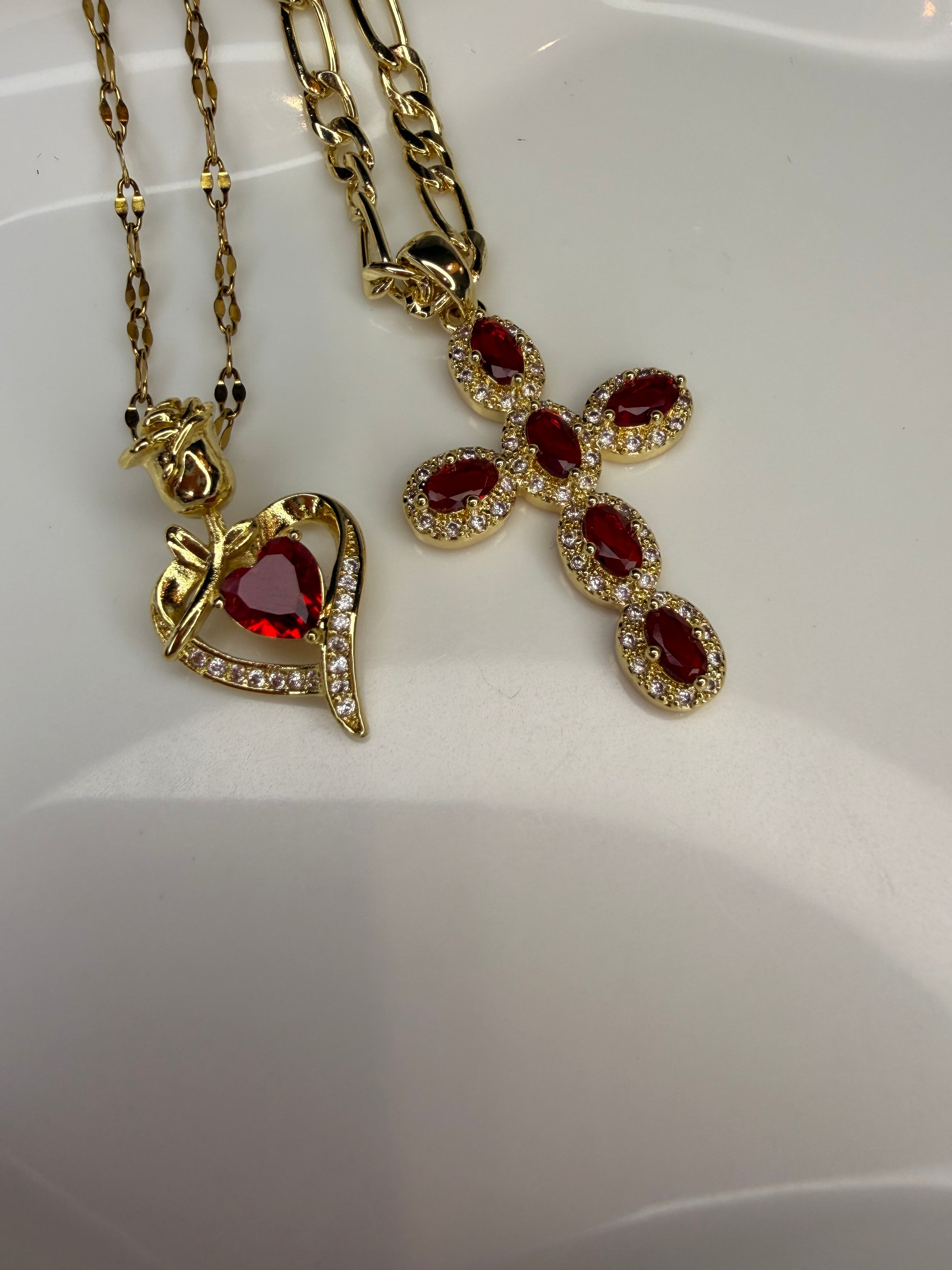 Ατσάλινος Σταύρος με κρύσταλλα & Χοντρή Αλυσίδα